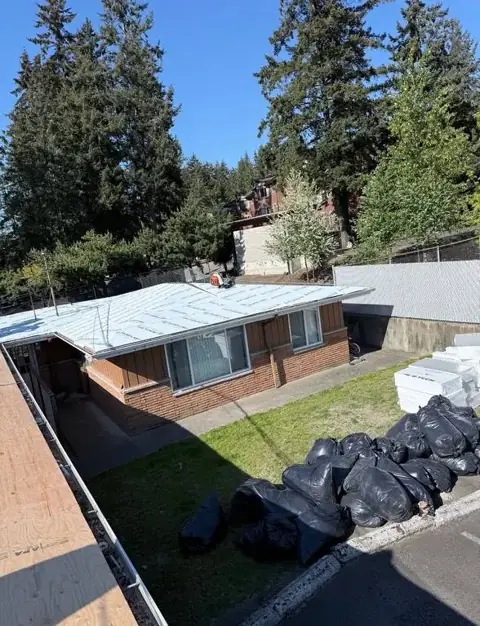 Low-slope roof area during preparation before final membrane work